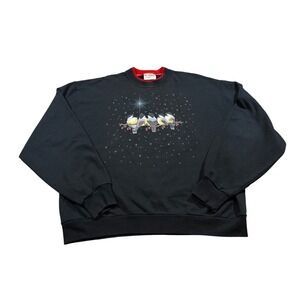 Vintage 90s Morning Sun Chickadee Bird Sweater Black Narurecore Holiday Cozy XL